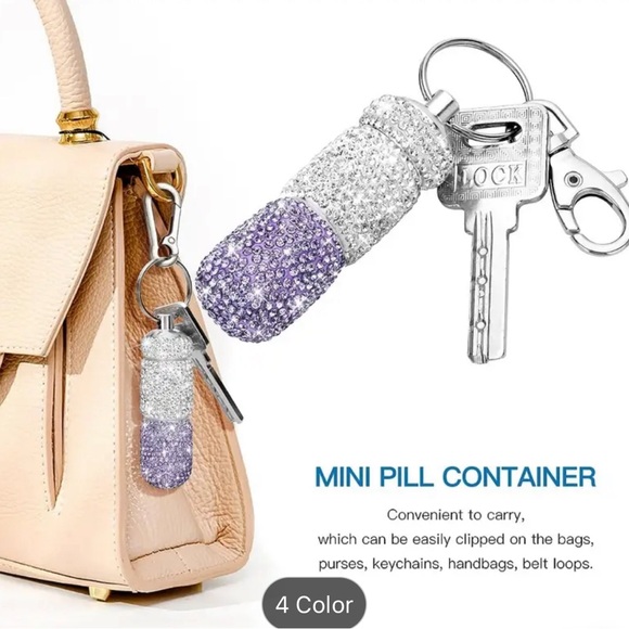 Portable Bling Keychain Pill Box 2 Compartments Small Travel Pill Case - Picture 10 of 10